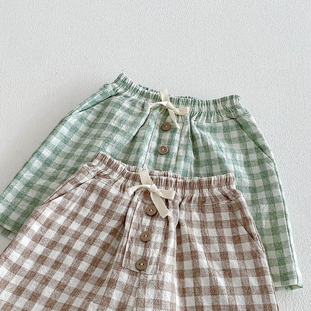 Ropa para Niños, Pantalones Cortos de Lino y Algodón para Niños, Pantalones Cortos a Cuadros de Verano para Niños Pequeñ