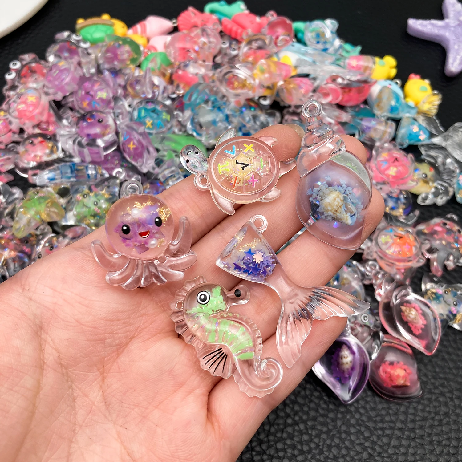 10/20/30pcs Random Glow-in-the-Dark Resin Charms - Seashell & Starfish ...