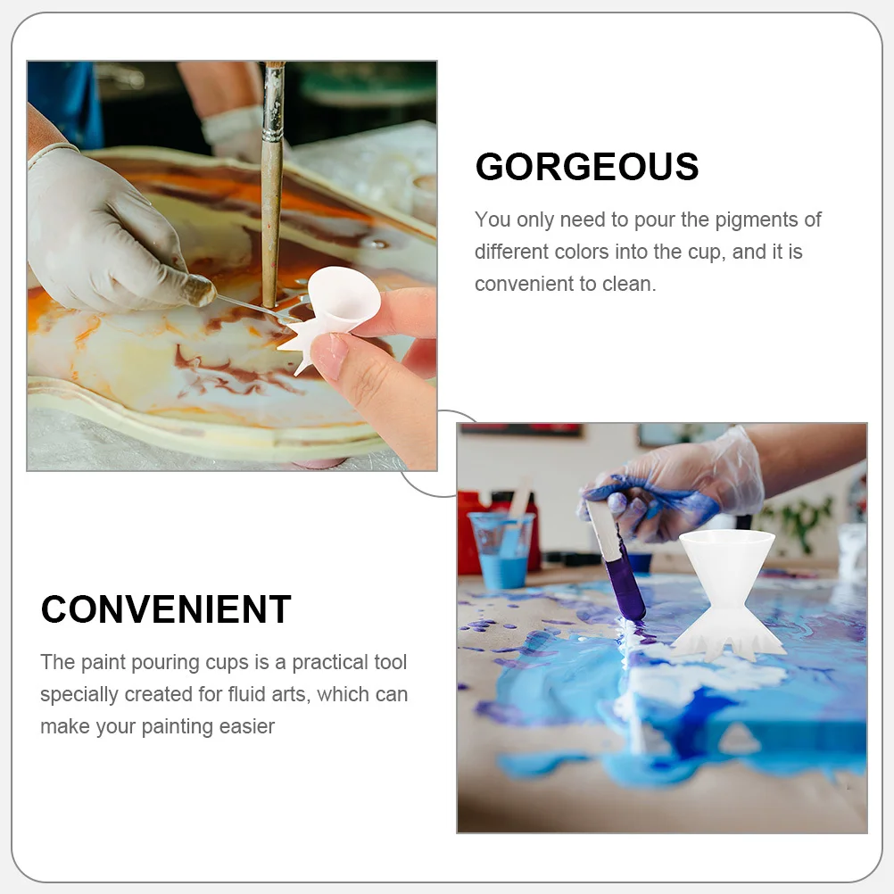 6개입 페인트 붓기용 컵 실리콘 재사용 가능 유체 아트 도구 아크릴 페인팅 용품 안료 혼합 컵 깔때기 용기