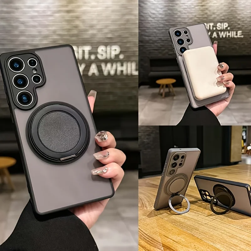 Frosted Rotating Bracket Magnetic Phone Case with MagSafe Compatibility