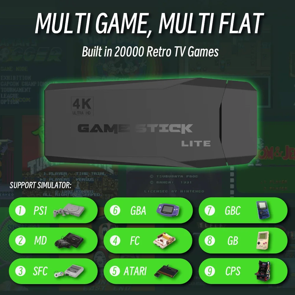 M8 레트로 비디오 게임 콘솔, 4k 2.4G 무선 콘솔 게임 스틱, 4k 20000 게임, 휴대용 Dendy 게임 콘솔, PS1, GBA, MD