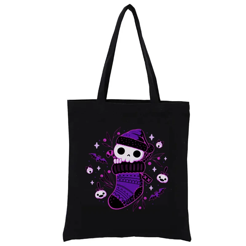 

Canvas Shopping Bags Creepy Cute Christmas Stocking Skull Graphic Funny Tote Bag Women's Handbags Casual Fashion Totebag Shopper