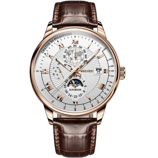 Montre de marque de luxe pour hommes, tendance, haut de gamme, légère, polyvalente, bracelet en cuir, faux trois yeux, mode Business 1