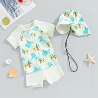 3PCS Kids Baby Swimsuit Bikini Set Fashion Summer Shark Print Zipper Short Sleeve Rash Guard Swim Trunks Hat Swimwear Beachwear 3
