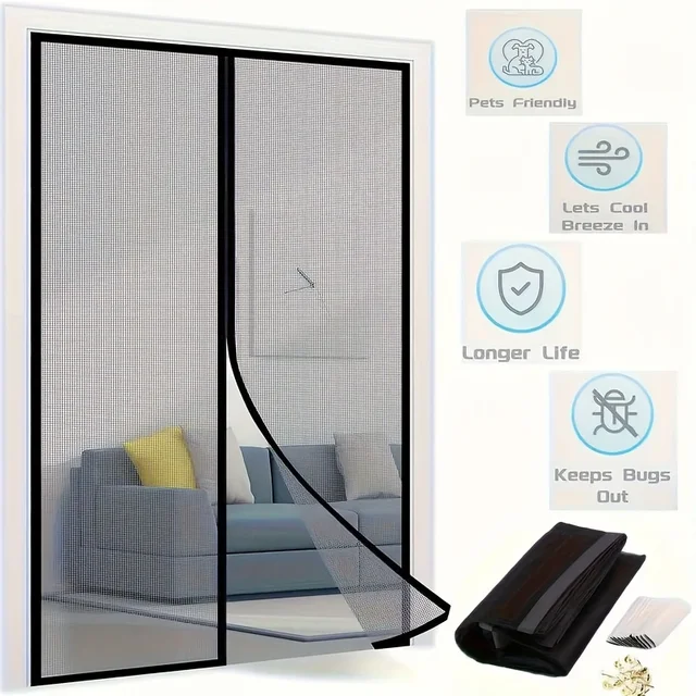 Magnetic Screen Curtain - Easy Install Insect Net for Doors/Windows, Breathable Polyester, Summer Essential 2