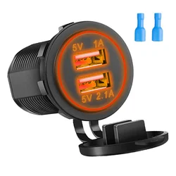 Enhanced Dual USB Car Charger with LED Waterproof Power Socket (Orange)