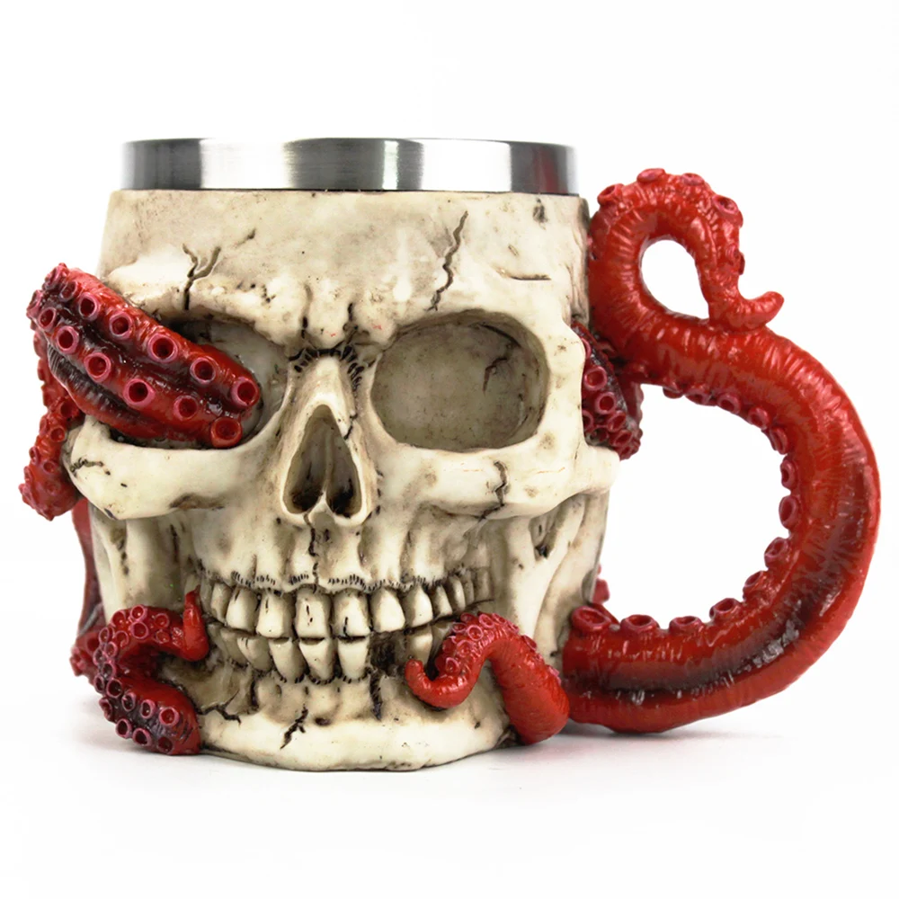 

Skull Mug Devoured Octopus Skull Tankard 304 Stainless Steel Inner Tea Coffee Beer Mugs Cup BEST Halloween Birthday Gift 400ml