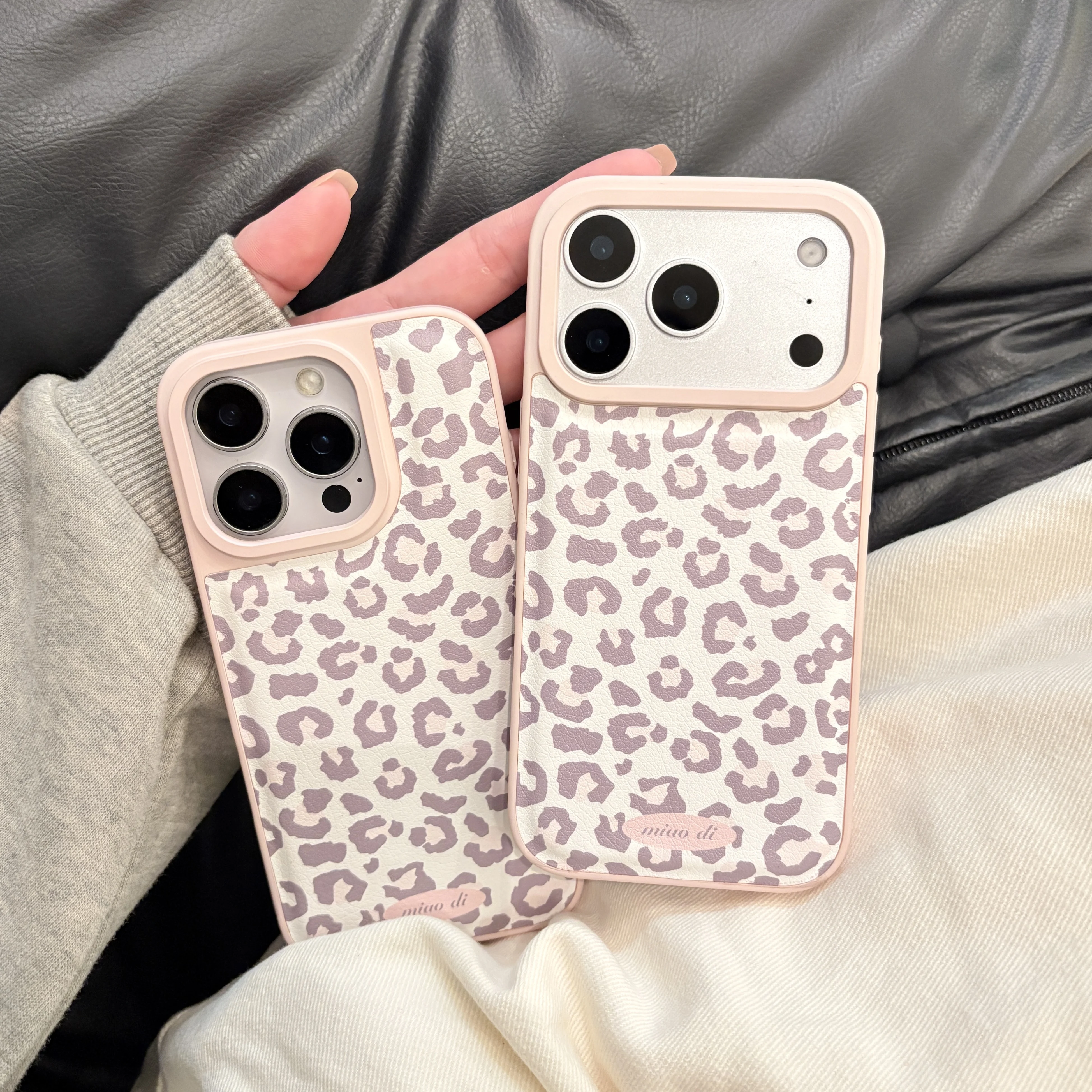 Lovely Pink Leopard Print Faux Leather Matte Protective Phone Case