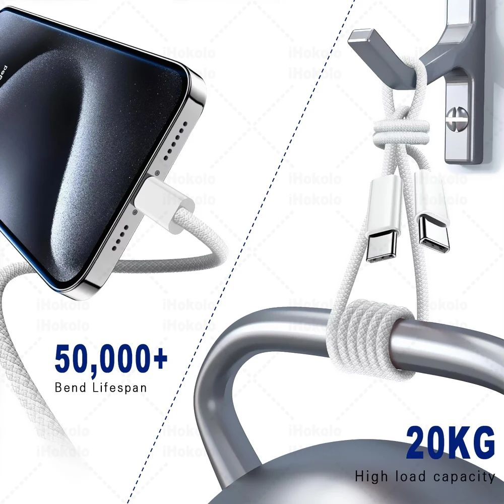 รูปสินค้า สายชาร์จ USB-C ถักทน ชาร์จเร็ว 60W ใช้ได้กับ iPhone Huawei Xiaomi Samsung