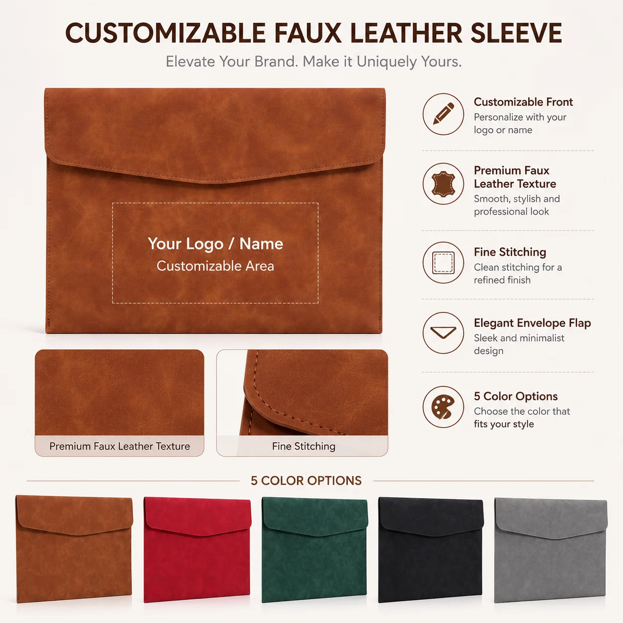 Leather Customized A4 Document Bag - Stylish Large Capacity Briefcase and Personalized Gift