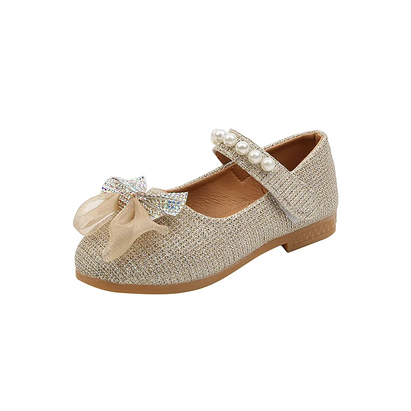 Spring New Girls Leather Shoes Princess Cute Bow Pearl Baby Girl Shoes Soft Bottom Kids Sneakers Toddler SP118