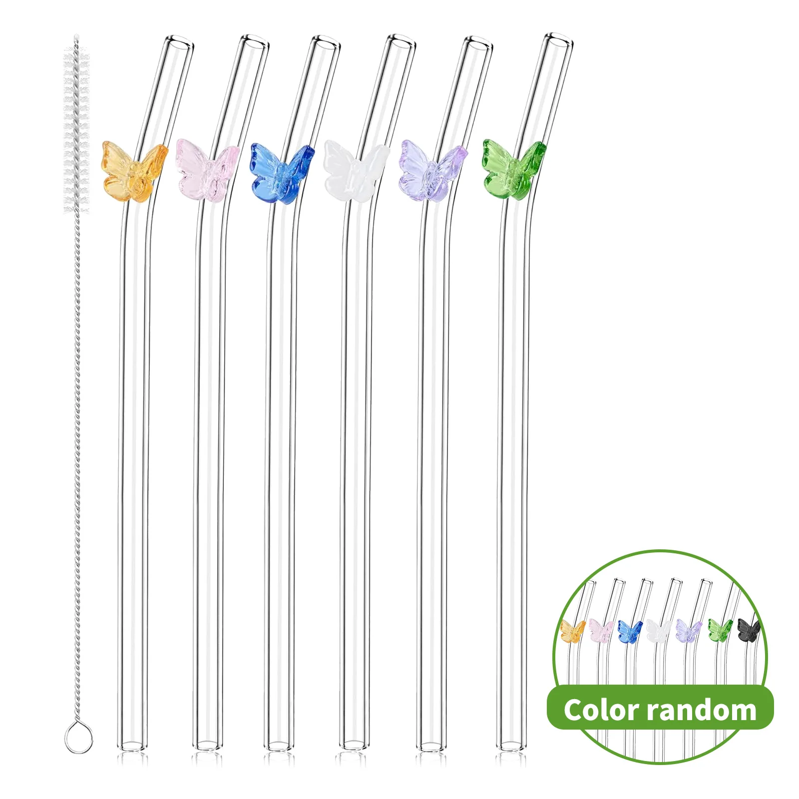 Reusable Bow Glass Straw Set – Cute and Eco-Friendly Drinking Straws with Cleaning Brush for Coffee, Smoothies, Frozen Drinks, Tea, and Juice (7-Pack)