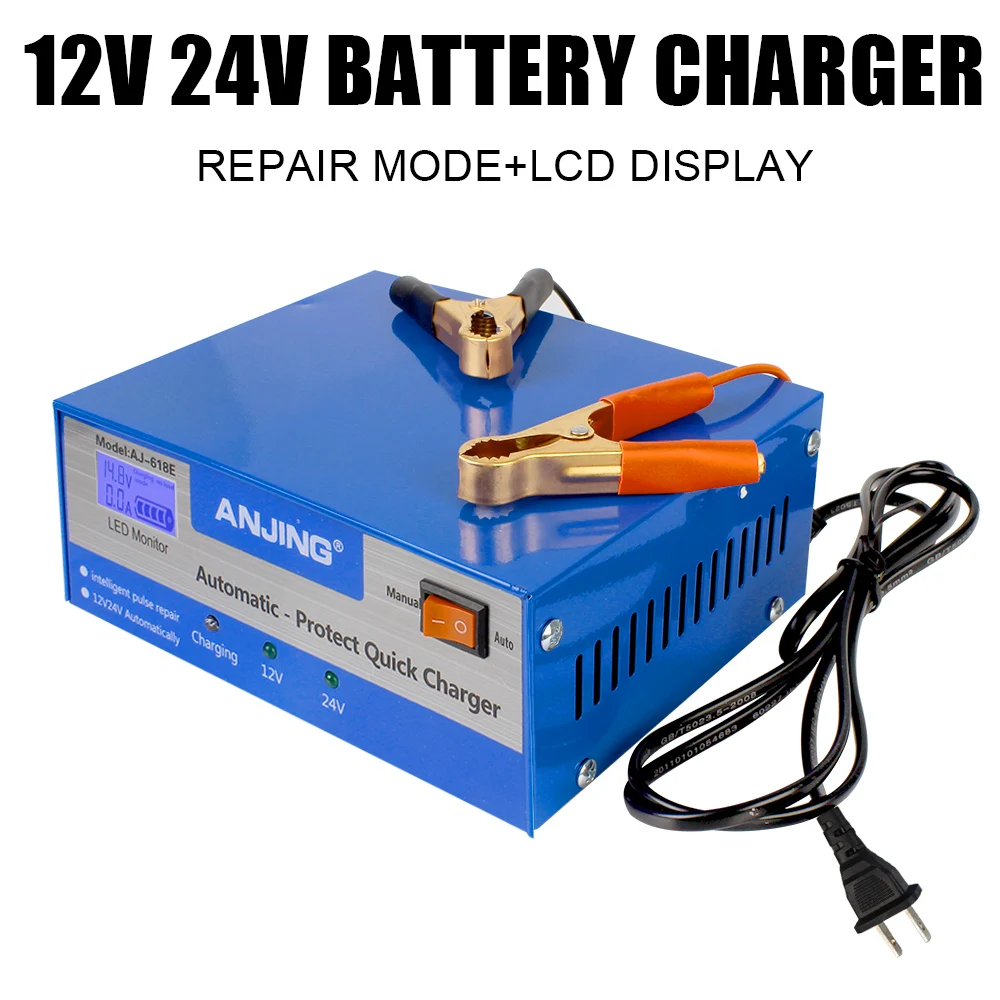 

Lead Acid Battery With Adapter 200AH 12/24V EU/US Plug Auto Car Battery Charger Intelligent Pulse Repair Full Automatic