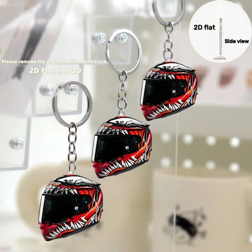 Porte-clés Miniature En Forme De Casque De Moto - Matière Plastique/métal, Dimensions ~42x44x40mm, Multicolore - Décoration Pour Clés, Sacs, Cadeau Motard