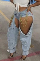 Plus Size Party Blue Casual Cut Out Denim Jeans - Image 3