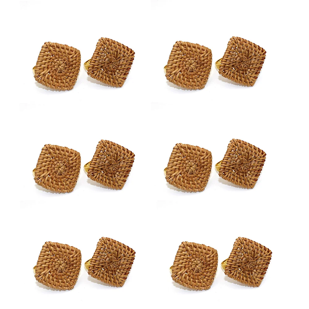 

12 шт. тканые кольца для салфеток, рустикальные кольца для салфеток ручной работы из ротанга, плетеные кольца для салфеток, держатель, искусственное украшение