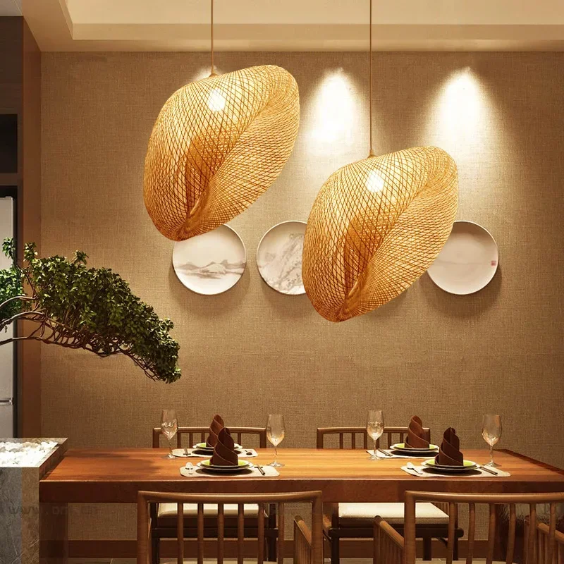 

Bamboo Rattan Wicker Pendant Light Chandelier Handmade Lampshade LED Hanging Woven Lamp Shade Home Bedroom Decors Coffee Bar