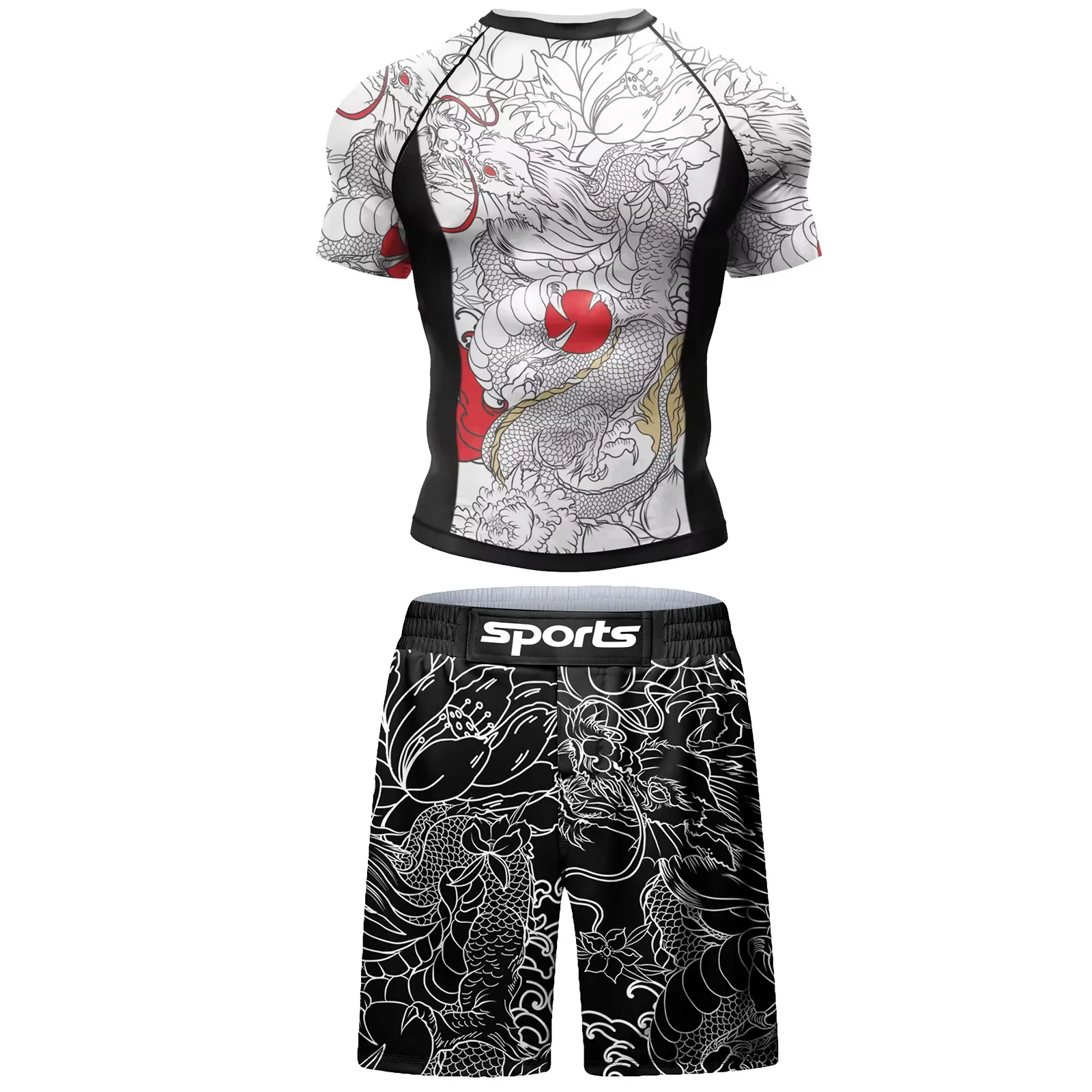 Boxing 2pcs/set MMA Rashguard jiu jitsu Hombre T-shirt+Shorts Sport Kickboxing Rash Guard Jerseys Bjj Kimono jiujitsu Clothing