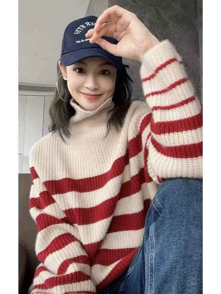 100% pure wool cashmere sweater women's 2024 autumn and winter new high neck pullover fashionable loose plus size lunghe top 16 S7dd1cc7ade514fb79b95afe4a53fa496r