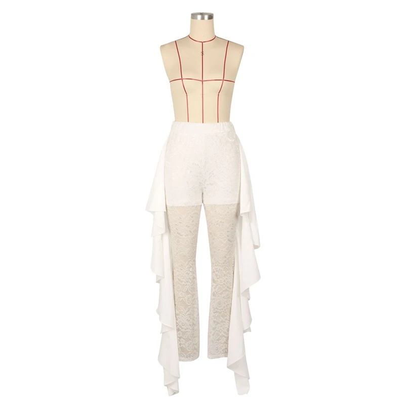 Women\'s Pants Lace Patchwork Ruffle Sexy Leggings For Fitness Summer See Through Long Flared Pant Night Club Outfits Woman Cloth