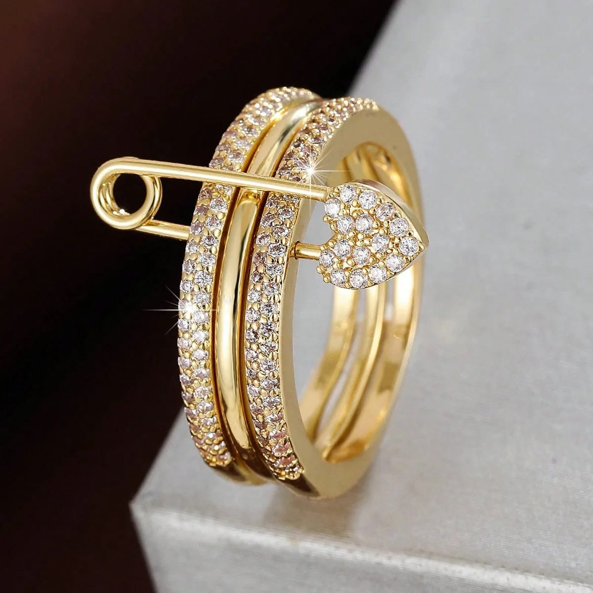 Elegant Three-Layer Designer Fashion Ring for Women - Valentine's Day Jewelry Gift