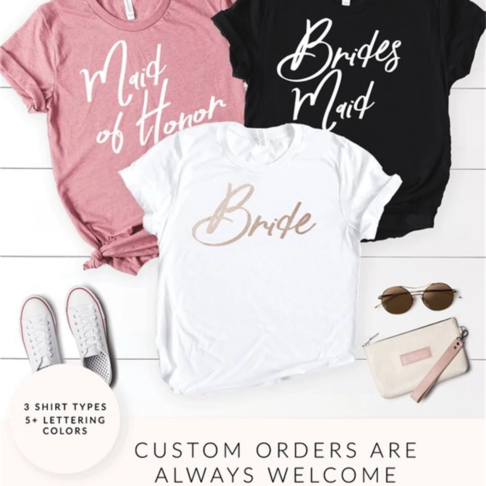 

Bridal T Shirt Bride Girl Bride T-shirt Bride Marriage Summer Short Mouwen Gold Printed Top Okoufen Bachelor Party Tee