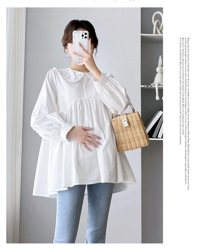 Pregnant Women Blouse Cotton Long Sleeves Loose Big Belly Maternity Women Blouse