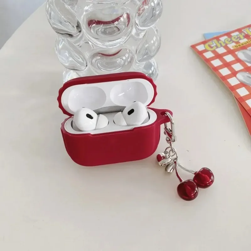 Silicone Cherry Earphone Case for Airpods with Keychain