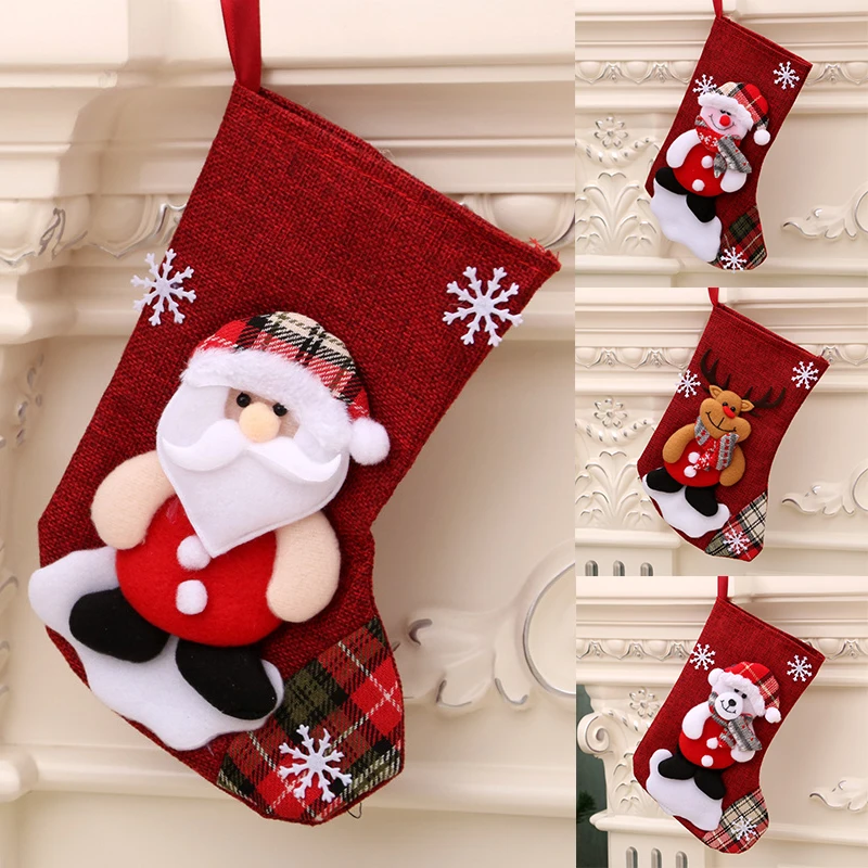 Santa Stocking Sock Candy Bags Christmas Tree Ornamets Pendants Linen Gift Bag For Children Fireplace Hanging Decor Gift Bags Christmas Gift Bags Christmas Stockings