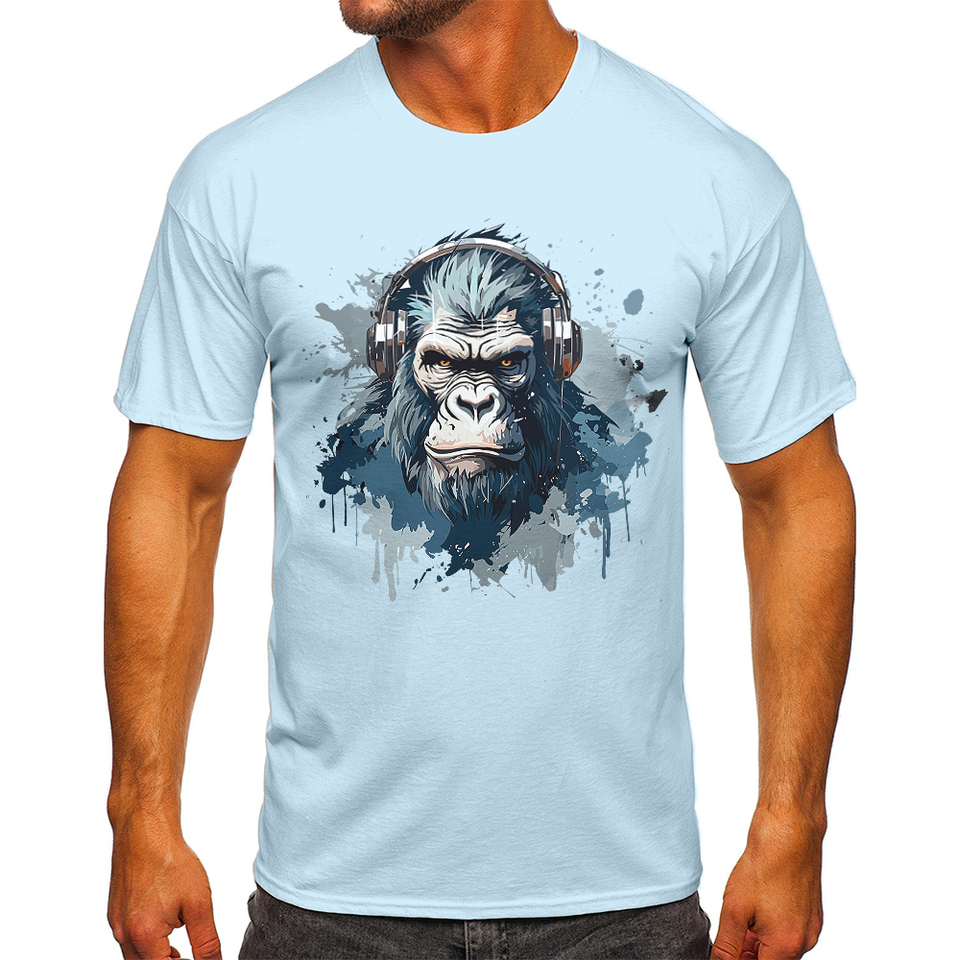 Jungle Ape Watercolor Tee 100% Organic Cotton Relaxed Fit Artistic Gorilla Design for Wildlife Enthusiasts