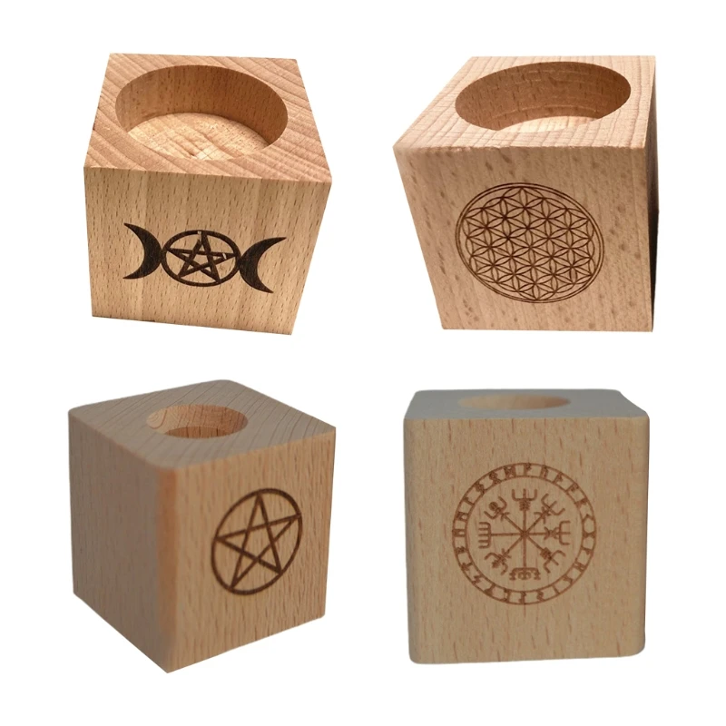 

Wooden Holder Astrology Pentacle Altar Plate Divination Candlestick E56D