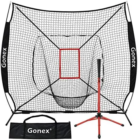 

7' x 7' Softball Practice Net Set with Batting Tee for Hitting and Pitching Batting, Practice Training Aid, with Strike