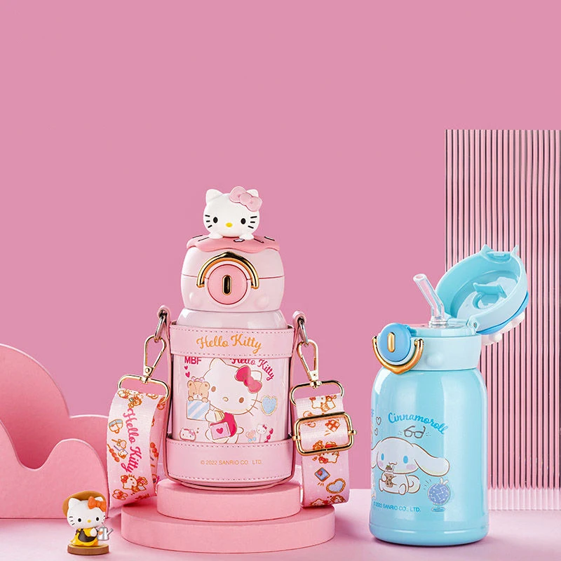 

480Ml Sanrio Hello Kitty Cinnamoroll Thermos Cup Anime Figure Double Liner Long-Term Insulation Anti-Fall Christmas Girl Gift