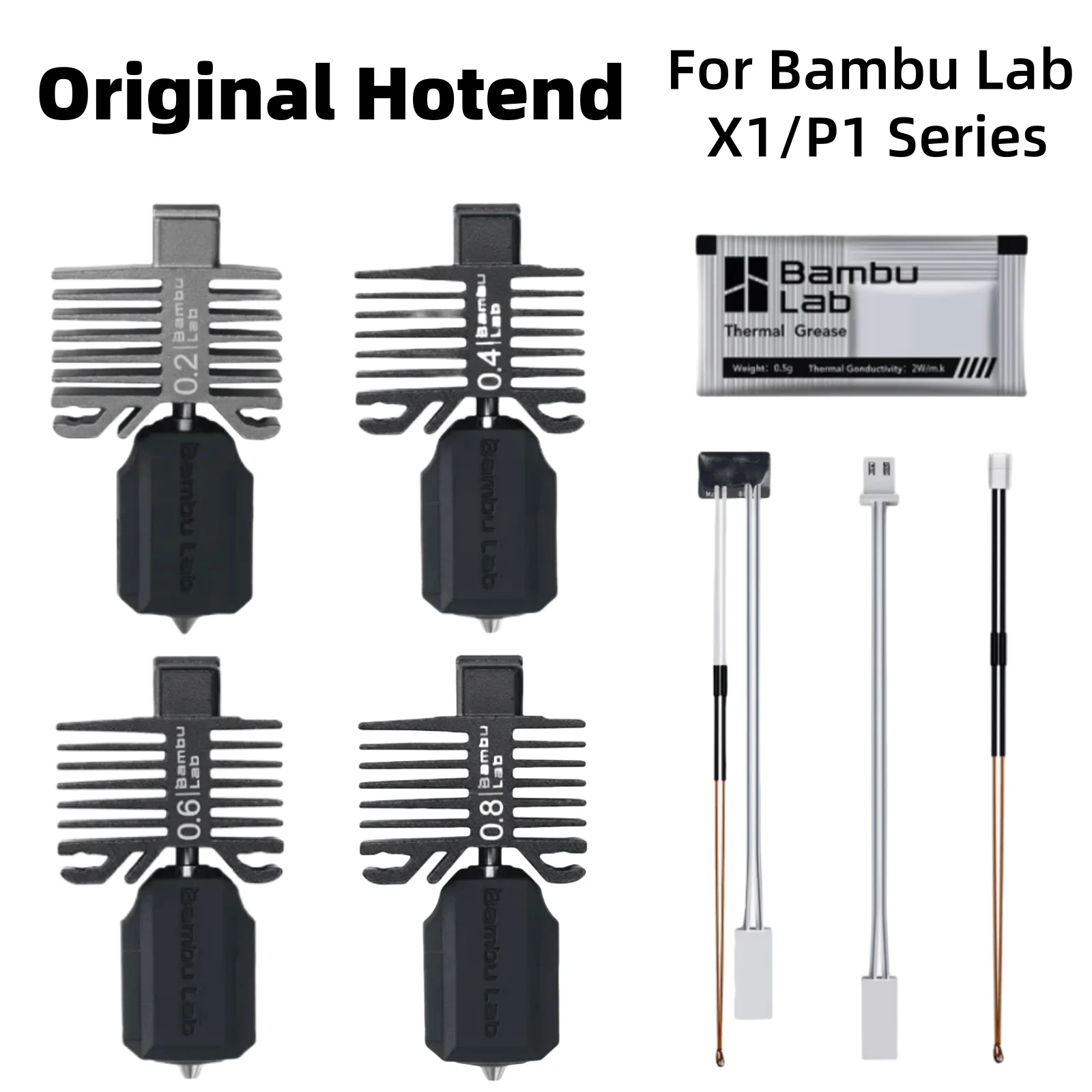 Bambu Original X1/P1 Serie Hotend Kit Gehärtete Stahl Düse 0,2/0,4/0,6/0,8mm Für Bambu lab X1C X1 P1P P1S 3D Drucker Teile