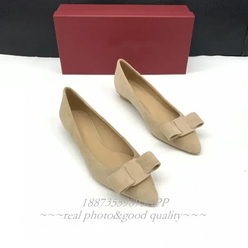 2025 new 100% genuine leather pointy butterfly knot flat Loafers Simple women's loafers elegant all season low heels 3