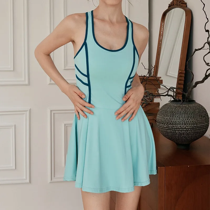 Women Tennis Dress Build In Fixed Bra&Shorts Clashing Color Golf Dress For Workout Exercise Skirt Soft Stretchy Athletic Dresses