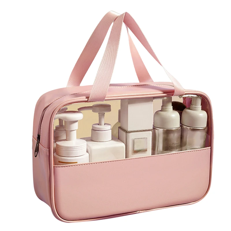 PU Splice Makeup Bag PVC Transparent Waterproof Wash Bag Travel Portable Handbag Large Capacity Bathroom Storage for Storage Bag Makeup Organizer Cosmetic Bag Cosmetic Storage Bag Toiletry Bag Makeup Bag Cosmetic Case
