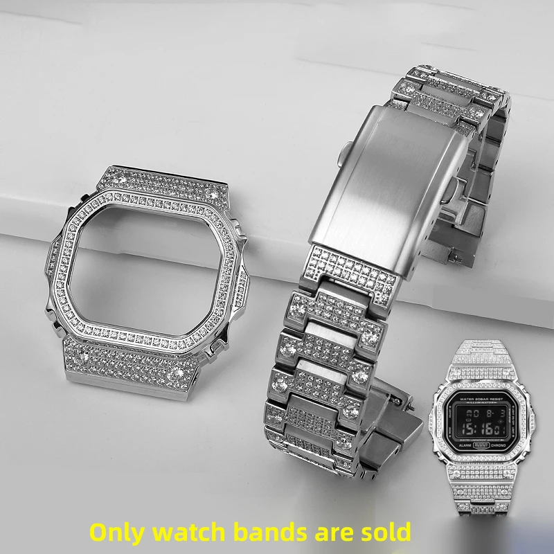 

DW5600 case and strap for CASIO G-shock DW-5600 GW-B5600 Mod kit diamond inlaid metal border bracelet accessory dw5600 watch set