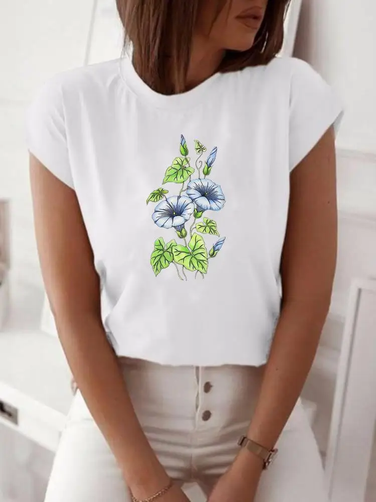 

Fashion Shirt Lady Short Sleeve Print Clothes Women Spring Summer Plant Flower 90s Cute Female Tee Graphic T-shirt