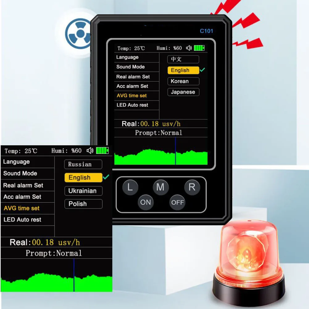 

C101 Geiger Counter Nuclear Radiation Electromagnetic Radiation Detector Beta Gamma X-Ray Radiation Monitor Multiple Languages