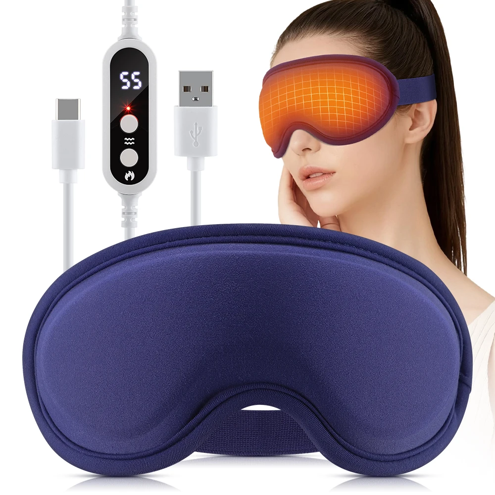 Electric Heated Eye Mask 5-Level Hot Compress 6 Vibration Modes 3D Massage Sleep Shading Warm Eye Compress for Relaxation