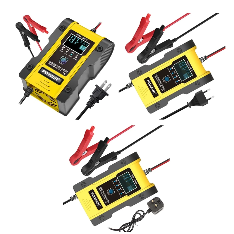 FOXSUR 차량용 리튬 배터리 충전기, 오토바이 스마트 배터리 충전기, 12V, 24V, 6A, 12.6V