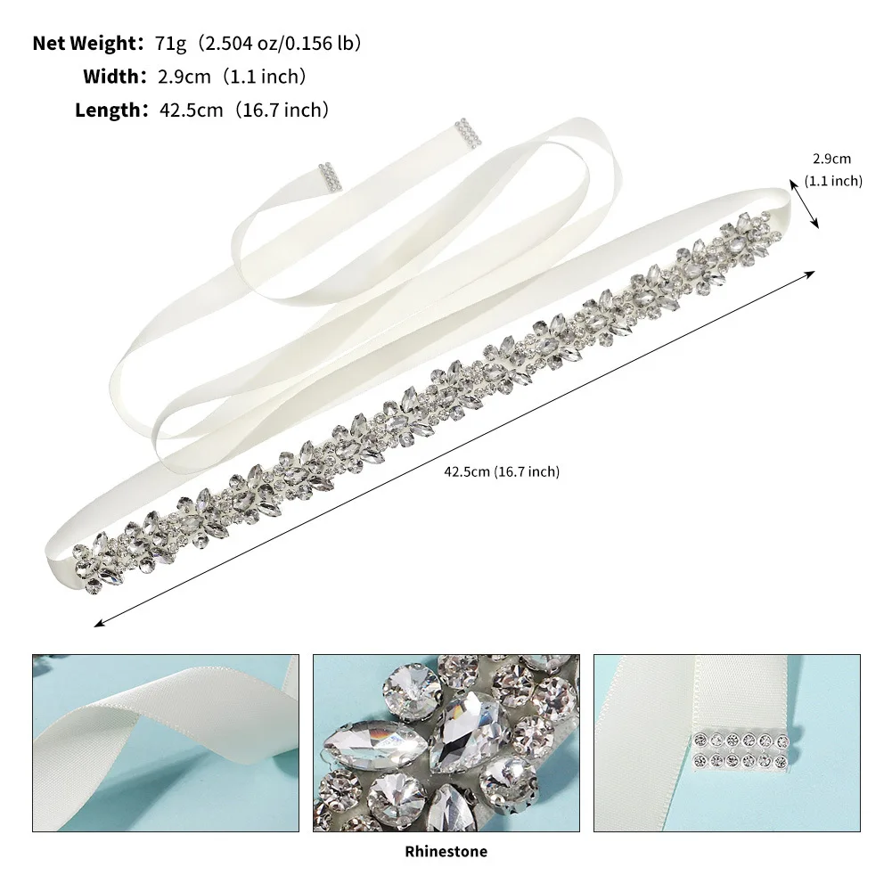 SLBRIDAL Hochzeitszubehör Kristall-Brautgürtel Satin Strass Perlen Abendkleid-Gürtel Hochzeitsband Schärpe Brautjungfern Damen – Detail 12