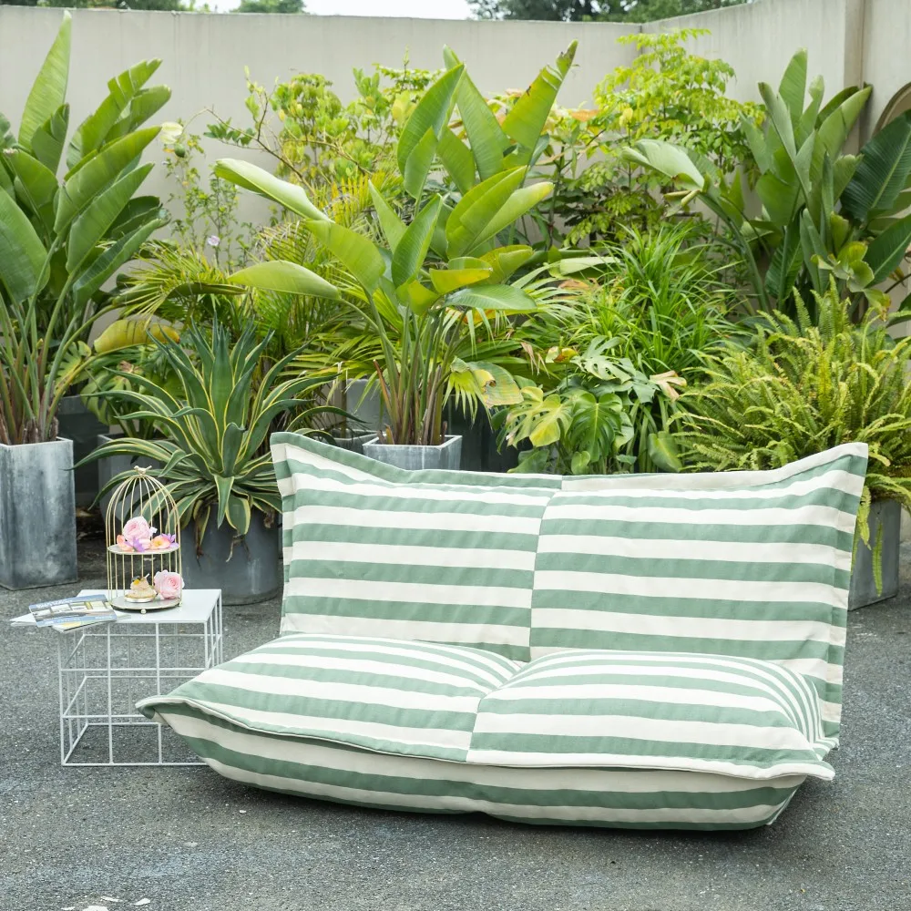 Green and white stripes bean bag sofa soft double adult sofa lounge home furniture for living room
