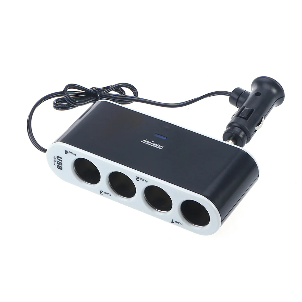 차량용 담배 라이터 소켓 분배기 어댑터, 휴대용 4 방향 DC, USB 포트, LED 조명 포함