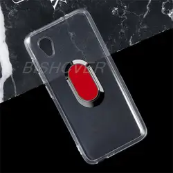 Magnetic Silicone Phone Case with Ring Holder – Soft Protective Cover for Alcatel 1 2019 (Clear TPU A Red)