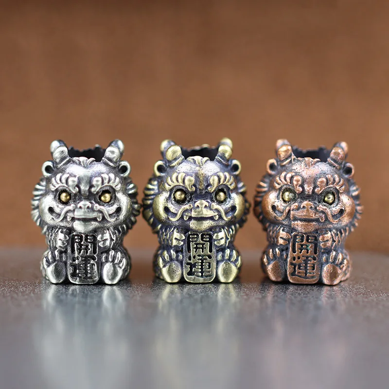 

Милый китайский танцевальный Лев, латунный нож, бусины на удачу, для повседневного использования, для улицы, «сделай сам», Паракорд, Плетеный шнурок, подвески, браслеты, ювелирные изделия, аксессуары