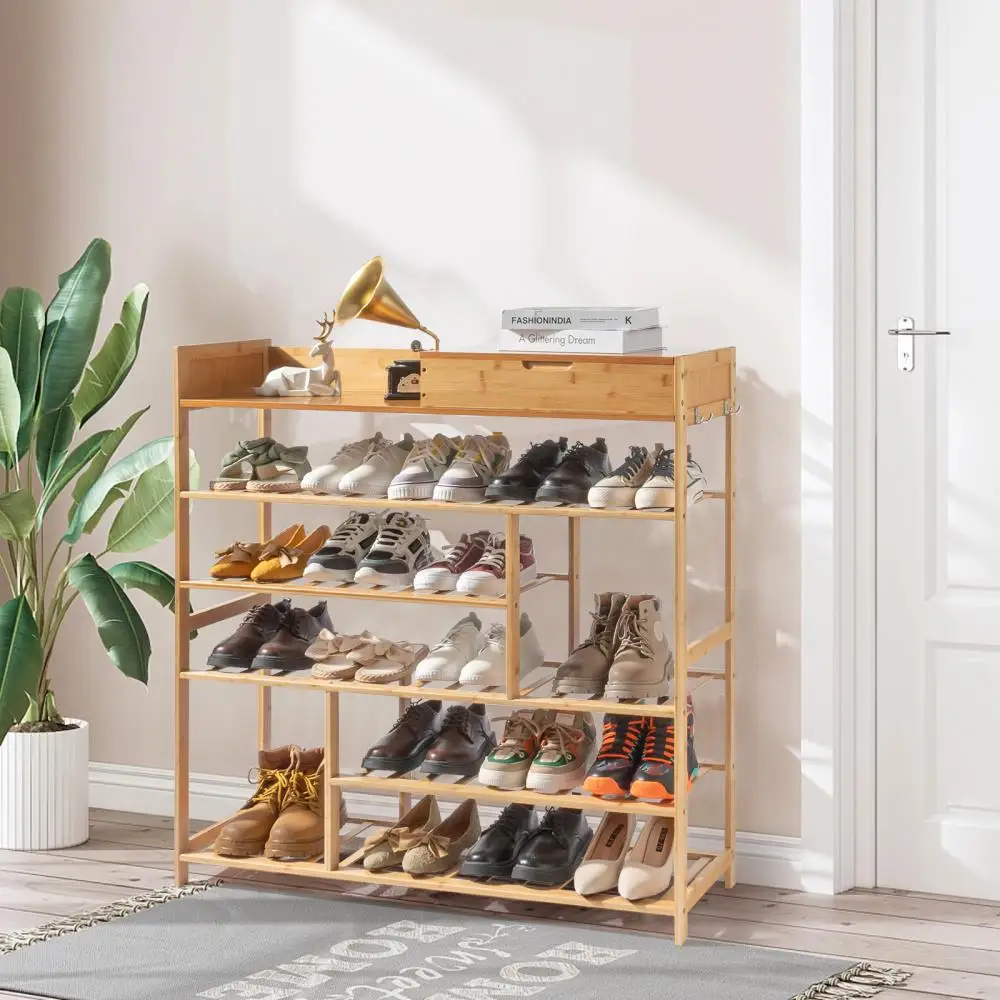 

Simple Shoe Shelf With 2 Drawers Household Bamboo Shoe Rack Footwear Organizer Stand Holder Multi Layer Entrance Shoe Cabinet