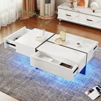 Table basse en marbre blanc 100x50x34.5cm, bureau à thé, meubles de salon avec système d'éclairage LED contrôlé par application pour la maison 2