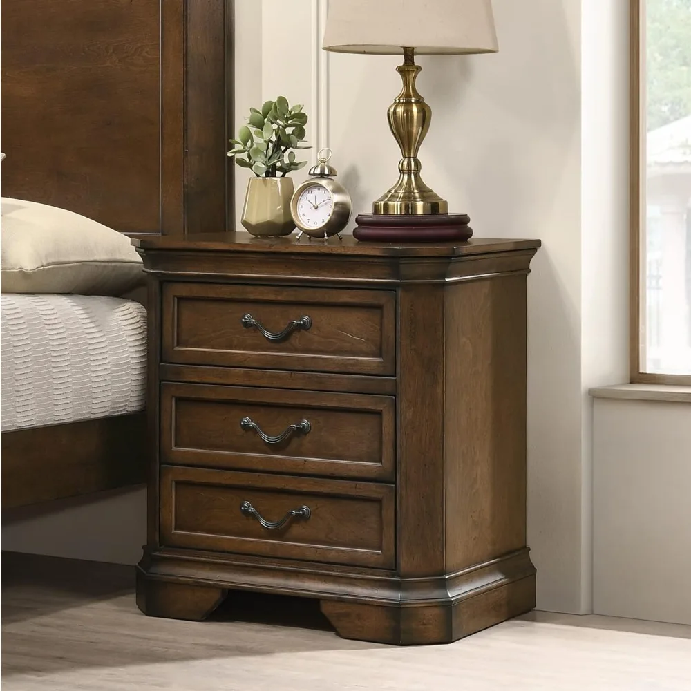 

Maderne Traditional Wood 3-Drawer Nightstand, Antique Walnut